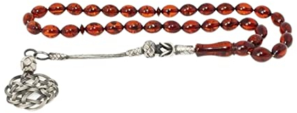 Sudemota Halsketten Rosenkranz for Männer 33 Perlen Tropfen Bernstein Rosenkranz Gebet Handgemachter Schmuck Kapselschliff Reines 925er Sterlingsilber Quastenperlenkette for Männer Modeschmuck