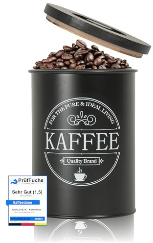 IDEALTASTIC® Premium Kaffeedose luftdicht [500g] für anhaltendes Kaffeearoma I Robuste Vorratsdose für gemahlenen Kaffee & Bohnen mit flexiblen Inhaltstickern I Zucker, Müsli Aufbewahrung & mehr
