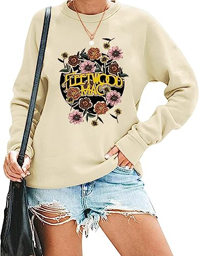 Rock Band Sweatshirt für Frauen Vintage Grafik Rock Musik Shirt Casual Langarm Rundhalsausschnitt Pullover Tops