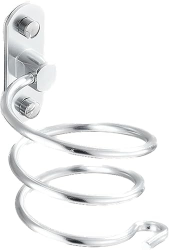 Hair Dryer Holder for Wall Mount Bathroom Blow Dryer Hanger Hair Care Tools Storage Stylish Hairdryer Stand Rack Bathroom Tray With Armrest Space Saving Design (Silver)