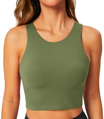 BAYDI Sport BH Damen ohne Buegel Bustier Hochgeschlossenes Crop Top Racerback Tanktops Abnehmbare Polsterung Yoga Bra Graues