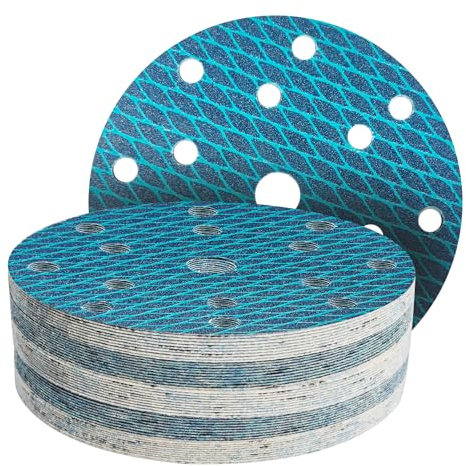 GZKTY 50Stk 150mm Klett Schleifpapier, Exzenter Schleifscheiben, 15-Loch Korn 80 Schleifpads, Schleifmittel Resistent gegen Zusetzen für Exzenterschleifer Schleifmaschine Poliermaschine