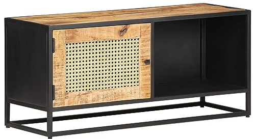 TANZEM TV-Schrank 90x30x40 cm Raues Mangoholz und Wiener Geflecht, TV Lowboard, Fernsehschrank, Fernsehtisch, Fernseher Schrank, TV Sideboard, TV Board, TV Cabinet, TV Bank, TV Kommode