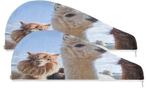 YOUJUNER 2 Stück Haarturban Süß Lama Lama Alpaka Kopfhandtuch saugstark Handtuch schnelltrocknend Hair Towel Handtuch für Frauen Mädchen Kinder