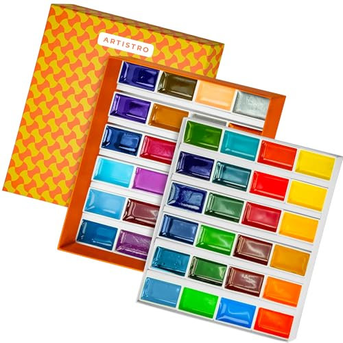 Artistro Professionelles Aquarellfarben-Set - 48 Farben, 4 ml Volle Näpfe, Reise-Aquarell Mit Hochwertigen Metallic-Aquarellfarben für Erwachsene