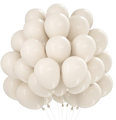 Luftballons Sand Weiß, 60 Stück 12 Zoll Retro Cream Weiss Latex Ballons, Matt Sand Weiß Helium Ballon, Beige Partyballon für Geburtstag Babyparties Hochzeit Valentinstag Graduierung Kommunion Party