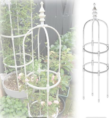 TAVLT Obelisk Gartenspalier, 60cm Bis 180cm Hohe Metall Rosenturm Für Indoor/Outdoor Kletterpflanzen Und Blumen Rankhilfe, Schwarz/Weiß (Color : Weiß, Size : 28x150cm/11x59in)