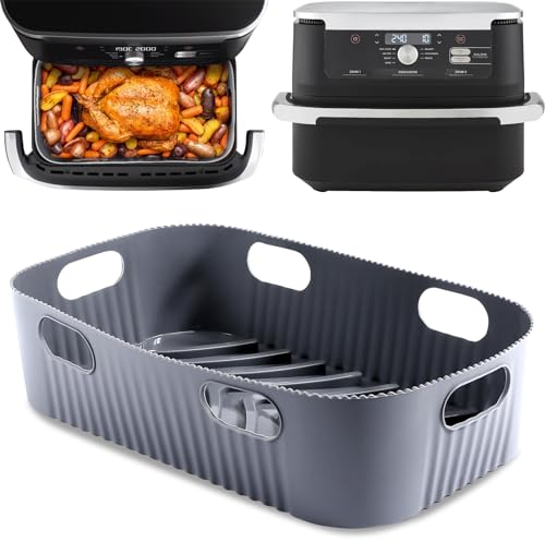 Alta capacità Accessori Friggitrice ad Aria in Silicone, Rettangolare Teglie Cestino Friggitrice ad Aria per Ninja 10,4L AF500EU XXL,Riutilizzabile Contenitori per Friggitrice ad Aria(10.4L), Grigio