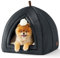 Bedsure Cat Cave Bed Indoor - Large Flannel Hooded Cat Igloo House, 44x44x44cm Enclosed Foldable Pet Bed with Removable Washable Cushion Pillow, Dark Grey