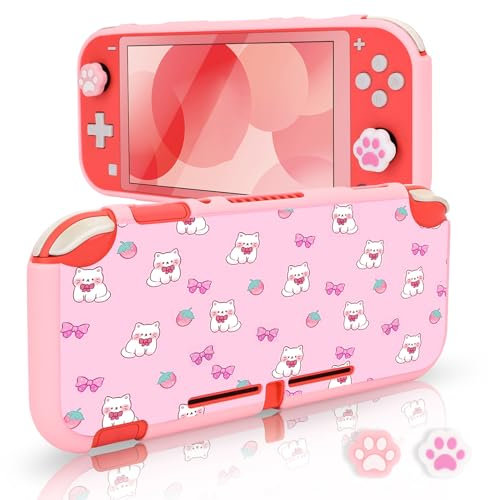 DLseego Case for Switch Lite,Lovely Kitty Element Protective Soft Case Grip Cover Shockproof Anti Scratch Shell with 2PCS Joystick Cover-Pink+Purple