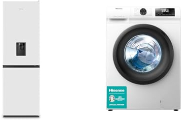 Hisense RB390N4WWE 60 cm Freestanding 60/40 Fridge Freezer - 304 litre Capacity - Total & WFQP9014EVM-Freestanding-9 KG-Front Load Washing Durable Inverter Machine-Steam Wash-Quick