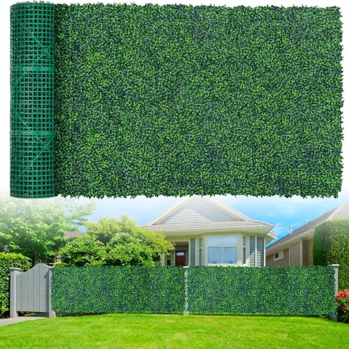 Grooy Artificial Boxwood Roll Panels,48x 120(40 sq.ft) UV-Anti Faux Ivy Leaves Privacy Fence Screen Grass Wall Roll Panels for Indoor Home Decor and Outdoor Garden Backyard