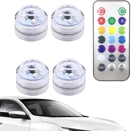 Kit de luces de neón debajo del coche, luz ambiental interior del coche | Luces LED para coche con iluminación ambiental que cambian de color | Instalación sin cables con control remoto para automóvil