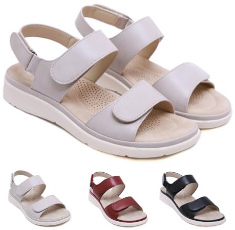 Sandales de marche femme été confortable orthopédique cuir, Chaussure orthopédique femme pied large avec scratch ete Chaussures de Plage Anti-dérapant Respirant Sandales(Size:EU 38,Color:Apricot)