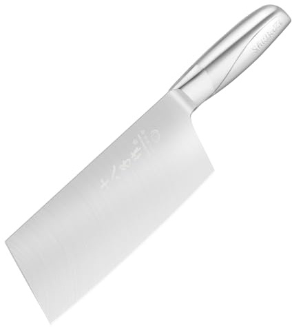SHI BA ZI ZUO Mannaia Cinese,Coltello da Cucina coltello da chef in acciaio inox, lama con rivestimento antiaderente e manico in legno antiscivolo (Argento/Grigio)