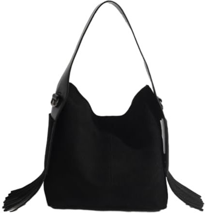 Wildleder-Beuteltaschen für Damen, lässige Hobo-Taschen für Damen, Retro-Tasche, Tragetasche, Wildleder-Handtasche, Crossbody-Tasche für Reisen, Arbeit, Schwarz, Einheitsgröße