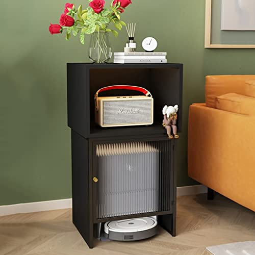 Vinyl Record Storage Stand with Door, Modern End Table for Living Room and Bedroom - Nightstand with Storage Space