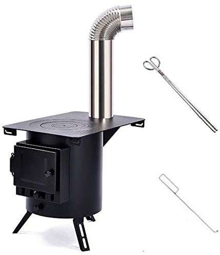 Stufa a Legna, Kit Camino per Stufa a Legna Rotonda Nera, Stufa da Campeggio Portatile a Legna, per Tenda da Esterno, Viaggio, Picnic, Barbecue, Riscaldamento Domestico, Cucina (Colore: A)