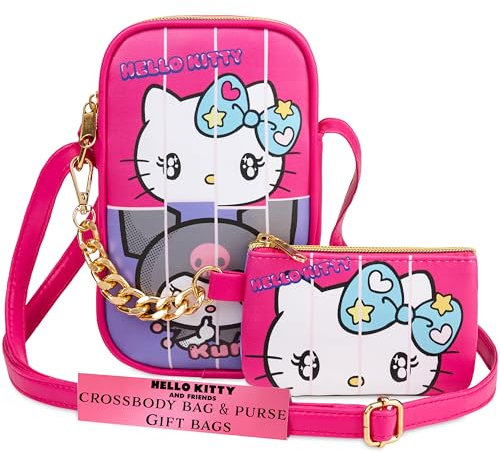 Get Trend Hello Kitty Handtasche Mädchen Umhängetasche Damen mit Geldbörse Teenager Schultertasche Kinder Tasche Handy (Rosa Hello Kitty)