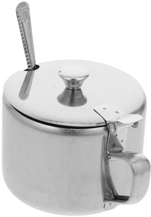 Azucarero De Acero Inoxidable Con Tapa Y Cuchara, Recipiente Para Condimentos Con Mango, Ideal Para Cocina Hogar Y Restaurantes, Compacto Y PráCtico Para Mantener Alimentos Frescos
