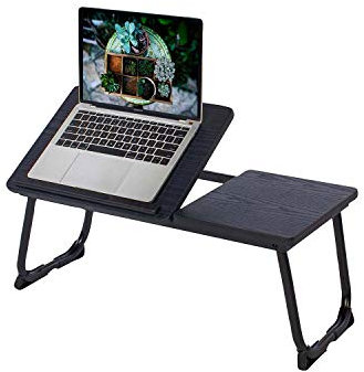 FurnitureR Bett-Tablett, Laptop-Tisch, klappbar mit höhenverstellbarem Frühstückstablett, Lapdesk für Sofa, Arbeit, Studium, Lesen, Schreiben, MDF & Stahl, 65 x 30 x 29-47 cm, Schwarz