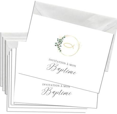 Briefzauber Lot de 12 cartes d’invitation avec 12 enveloppes | Baptême, fête de baptême | Set DIN A6 avec aide à remplir (Baptême - Minimal)