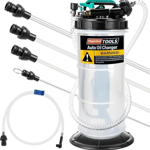 Magicbox 5.3L Kapazität Ölabsaugpumpe Dual-System(Manuell + Pneumatisch) mit 6 Schläuchen & Sicherheitsventil–1,5m Schlauch für Auto, Motorrad, Boot, Industrietauglich, Rostbeständig