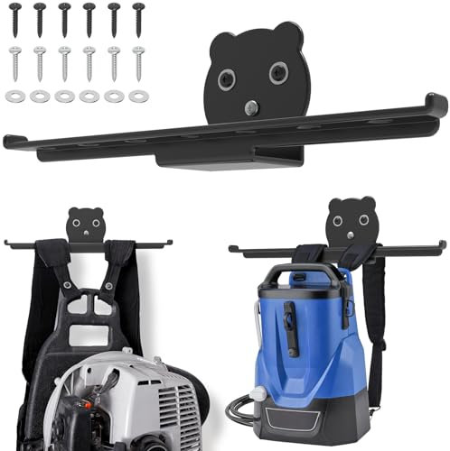 KOMOHOM Backpack Leaf Blower Hanger Wall Mount - Universal Organizer for Sprayers, Chainsaws & Leaf Blowers - Easy Install Garage Storage Solution Black