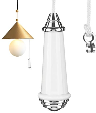 Light Pull Cord, Ceramic Bathroom Light Switch Pull Handle Cord 150cm Extension and Connector for Toilet Light Ceiling Fan Switch [energy Class A]