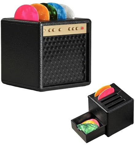 Plektrum Halter,Guitar Pick Holder mit Aufbewahrungsbox Spaßiges Geschenk Praktische Aufbewahrung für Plektren für Musiker und Gitarristen mit 2 Zifferblatten Schwarz (4 * 4 * 4cm)
