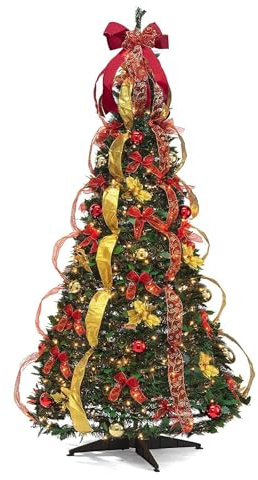 Albero Di Natale Telescopico Pieghevole, Albero Di Natale Realistico Con Decorazioni, Robusta Base In Metallo, Ideale Per Decorazioni Nei Centri Commerciali(1.8m/6ft)