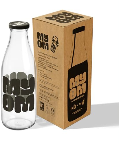 MYOM Barista Milk Bottle 1000ml - Reusable Glass, with Lid | Reusable Glass Milk-Free Bottle, With Lid, Dishwasher Safe, For Oat & Plant-Based Drinks