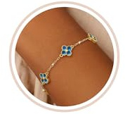 ZNBOH Bracelet Femme Or Trefle à 4 Feuilles Pierre de Naissance Bracelets | Bracelet Réglable Pendentif Saphir Bleu Zircon,Plaqué Or 18 Carats,Bijou d’Amitié,Cadeau d’Anniversaire pour Femme et Fille