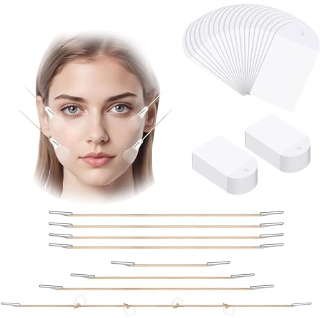 Kit de Cintas Lifting, 80 Parches Invisibles + 4 Elásticos, hilos tensores faciales, Invisibles Cinta Lifting Cuello Instantáneo, Parches Antiarrugas para Piel Flácida