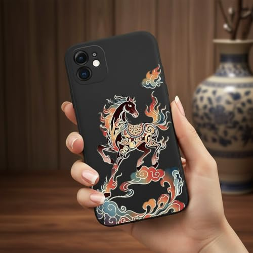QIODAYI Compatible with iphone 5/iphone 5s/iphone SE Silicone Shockproof Soft Phone Case with Galloping Horse Pattern Black