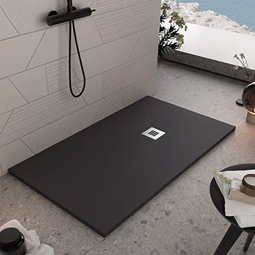 OLIMPO DOCCE - Piatto doccia in marmoresina Nero effetto pietra cemento PLUS - 80x80