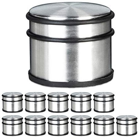 12 x Türstopper hoch, Edelstahl, Rutschfest, Groß, Für schwere Türen, Gummi-Schutz, HBT: ca. 7,5 x 9,5 x 9,5 cm, silber
