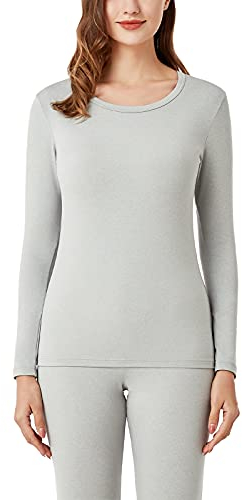 LAPASA Pacco da 2 o 1 Maglia Termica Donna Manica Lunga Fodera in Micro Pile - Pigiama Abbigliamento Intimo Canottiera Calda Elastica Traspirante Sportiva Grigio Chiaro(Caldo) L