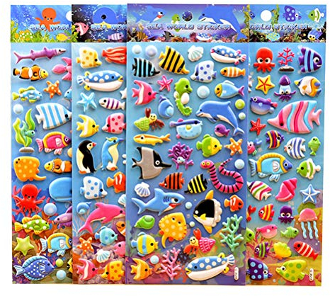 TOYANDONA 3d Sticker Kinder Aufkleber Fische: Meerestiere Sticker Ideal Geeignet Zum Verzieren Von GrußKarten, Bastelarbeiten Und Scrapbooking