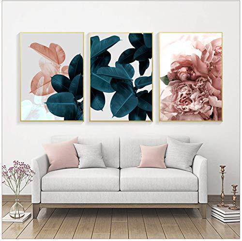 Moderno poster astratto, fiori rosa, piante verdi, stampa, tela, pittura, immagini, decorazioni artistiche da parete per la casa, 50x70cm, senza cornice