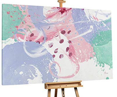 Kunstloft® Stravagante Dipinto ad Olio 'Play of Pastel Colours' in 180x120cm | Tele Originali manufatte XXL Design | Fluid Painting Rosa Verde | Quadro da Parete in Olio Arte Moderna
