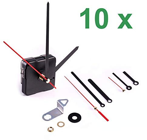10x Quarzuhrwerk schleichend mit 3 Aluzeigersätzen Quarz Uhrwerk Alu Zeiger 1.5V AA Batterie