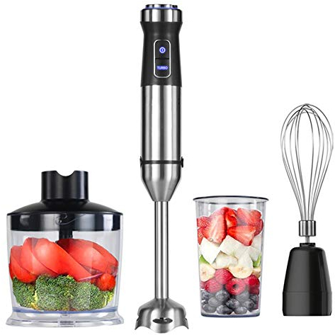 4-in-1 Stainless Steel 1100W Immersion Hand Stick Blender Mixer Vegetable Meat Grinder 500ml Chopper Whisk 800ml Smoothie Cup