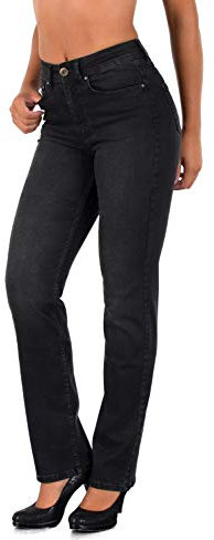 ESRA Schwarze Jeans Damen Straight Hose Damen Jeans Stretch Jeanshose Damen gerades Bein Übergröße G7