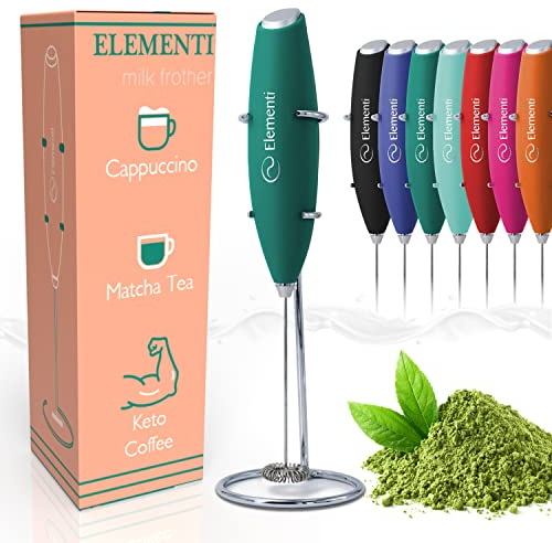 Elementi Espumador eléctrico de leche de mano, batidor matcha, espumador de leche para espumador de café, mezclador eléctrico de mano, mini batidor eléctrico de mano pequeño (esmeralda)