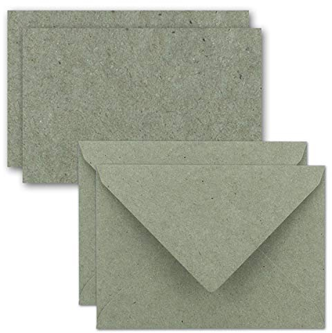 25x Stück Karte-Umschlag-Set Kraftpapier-Einzel-Karten - Din A7-10,5 x 7,3 cm - 240 g/m² - Grau - mit Brief-Umschlägen C7 - Nassklebung
