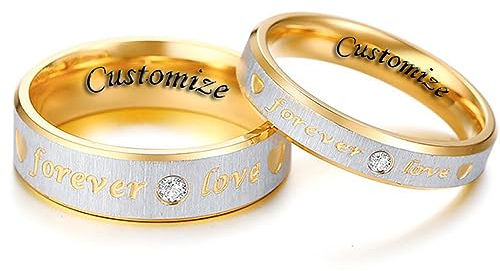 Hsumonre Benutzerdefinierte Für Immer Liebe Paar Ringe Zirkonia Gravierte Versprechen Ringe Eheringe Verlobungsgeschenke Titan Edelstahl Golden 6-13#