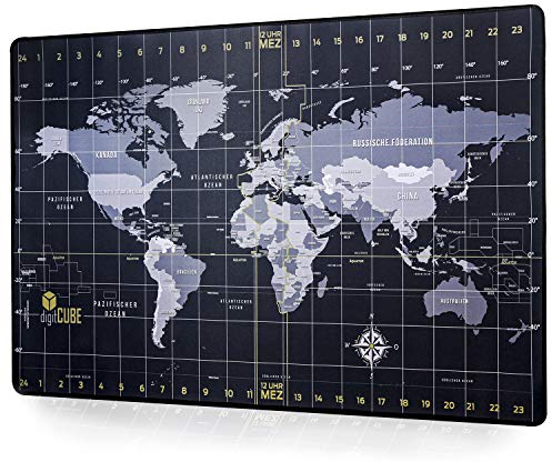 digitCUBE Schreibtischunterlage Weltkarte - Schreibunterlage 90x40 cm (Schwarz)