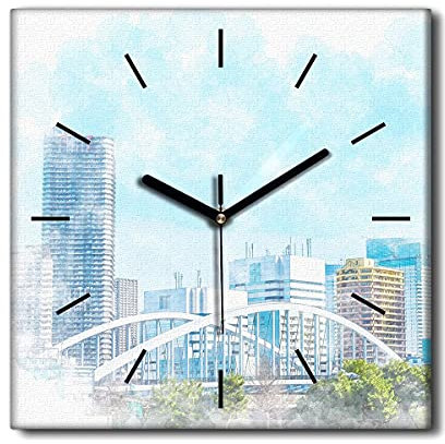 Coloray Uhr auf Leinwand - Schwarze Hände - Lautlos Nicht Tickend 30x30cm Dekoration Wohnzimmer Schlafzimmer Wandgemälde Moderne Kunst Wandkunst - Japan Tokyo Landschaft.