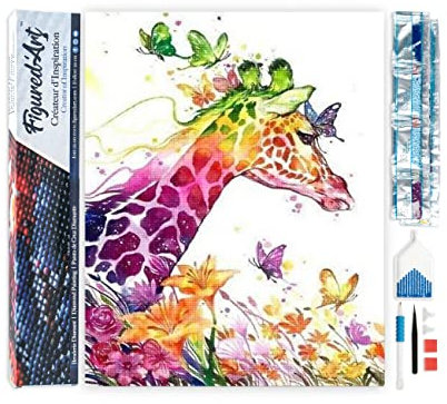 Figured'Art Diamond Painting Erwachsene 40x50cm Ganze Leinwand gerollt Bunte Giraffe 5D Bilder Eckige Steine - DIY Set Basteln